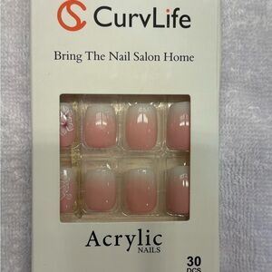 New CurvLife Pink and White Ombré Flower Acrylic Nails Press on Nails